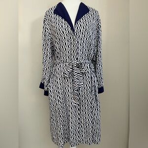 Oscar de la Renta Pink Label Silk Blend Wrap Robe Dress Blue Print